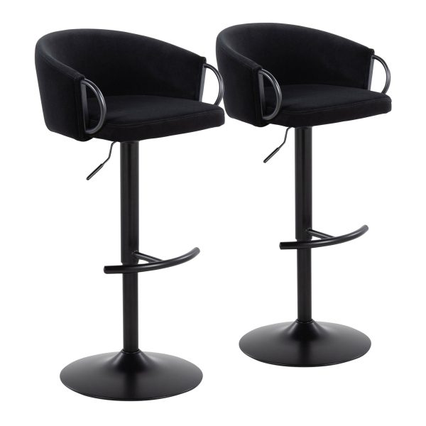 Claire Black Velvet Contemporary Swivel Adjustable Barstool Set of 2 5