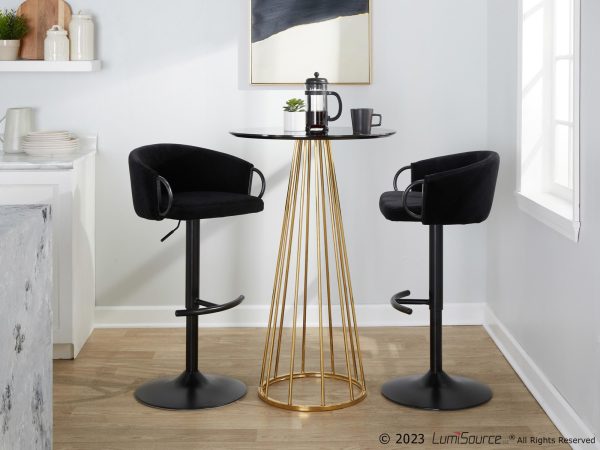 Claire Black Velvet Contemporary Swivel Adjustable Barstool Set of 2