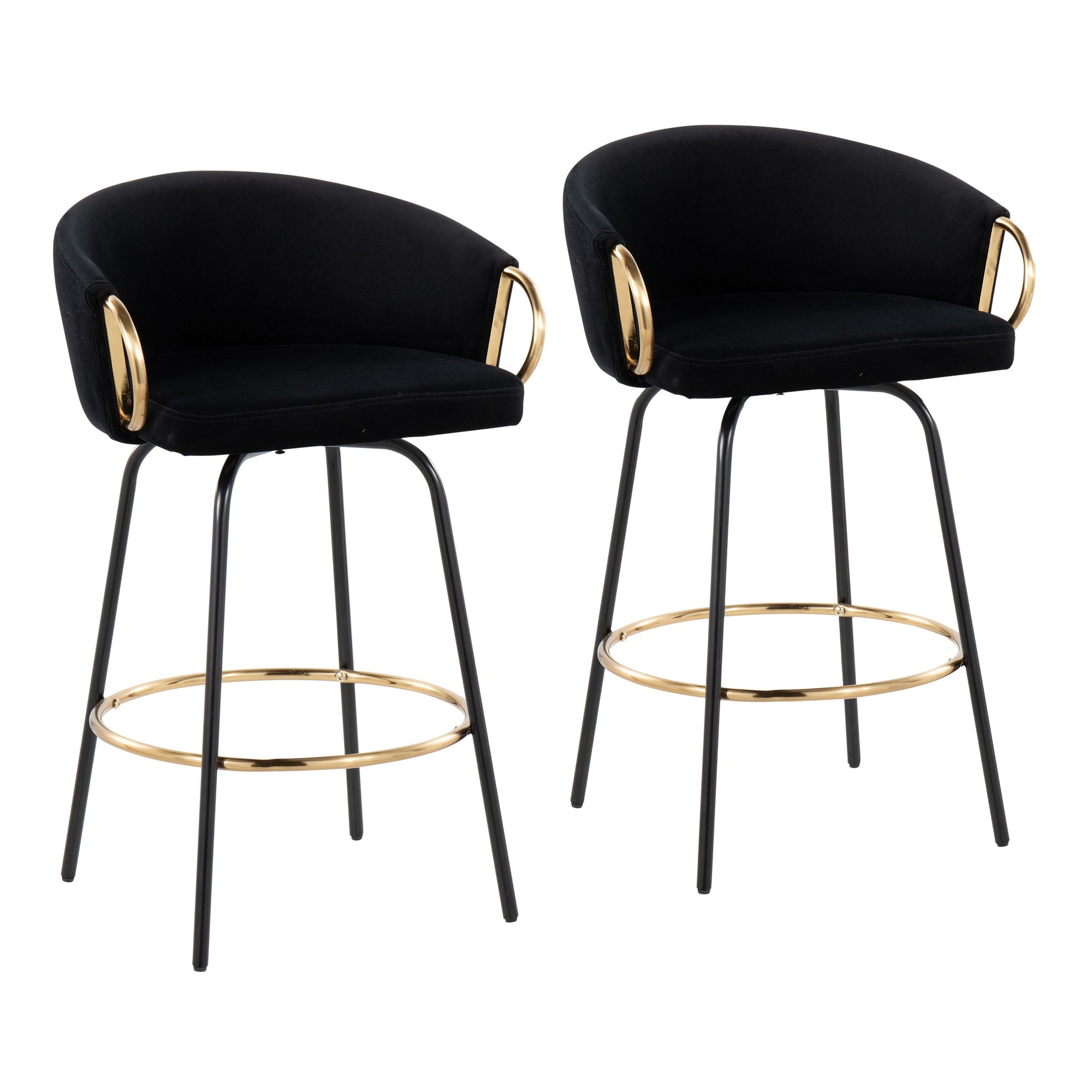 Claire Black Velvet Gold Accent Contemporary Counter Stool (Set of 2) 1 Claire Black Velvet Gold Accent Contemporary Counter Stool (Set of 2)