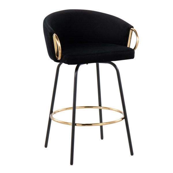 Claire Black Velvet Gold Accent Contemporary Counter Stool Set of 2 2