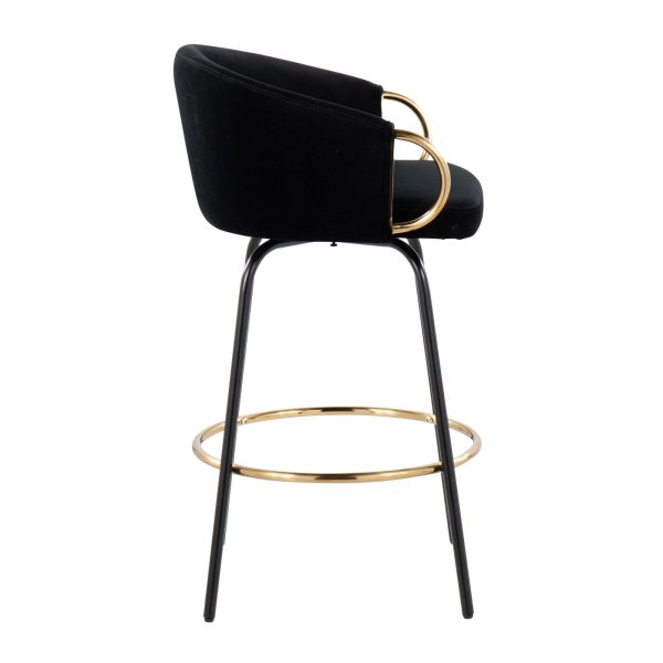 Claire Black Velvet Gold Accent Contemporary Counter Stool Set of 2 3