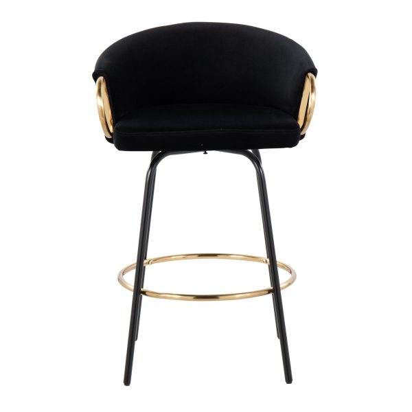 Claire Black Velvet Gold Accent Contemporary Counter Stool Set of 2 6