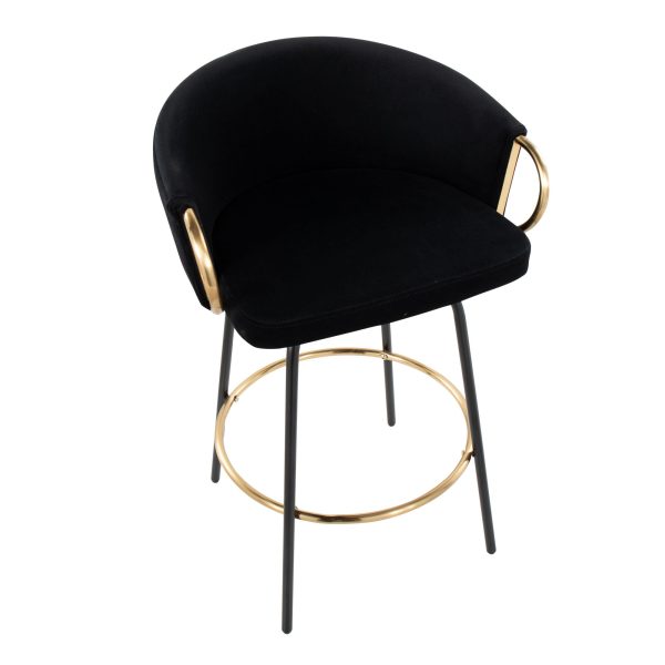 Claire Black Velvet Gold Accent Contemporary Counter Stool Set of 2 7