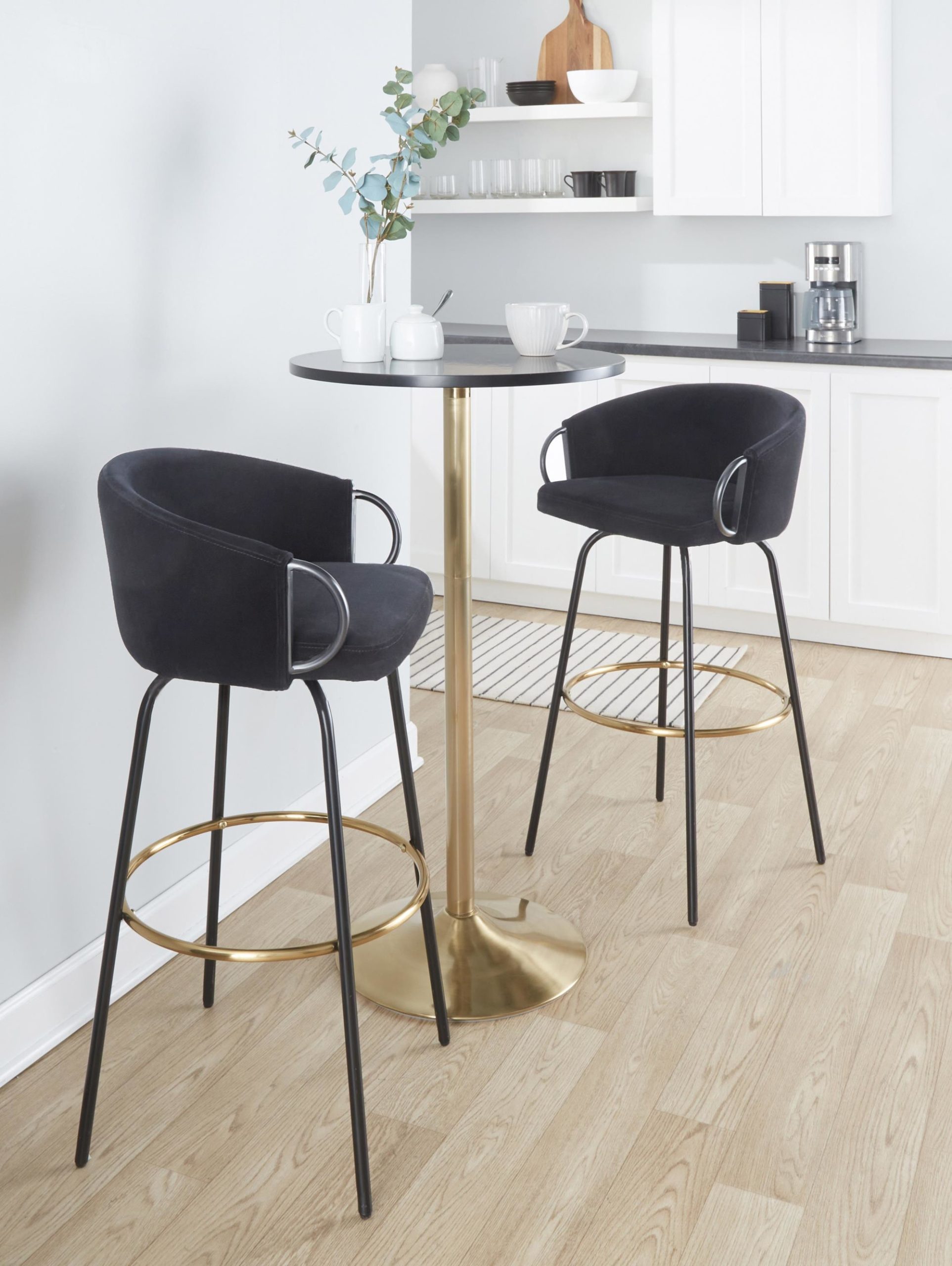 Claire Black Velvet Gold Contemporary Bar Stools (Set of 2) 2 Claire Black Velvet Gold Contemporary Bar Stools (Set of 2) - Image 2