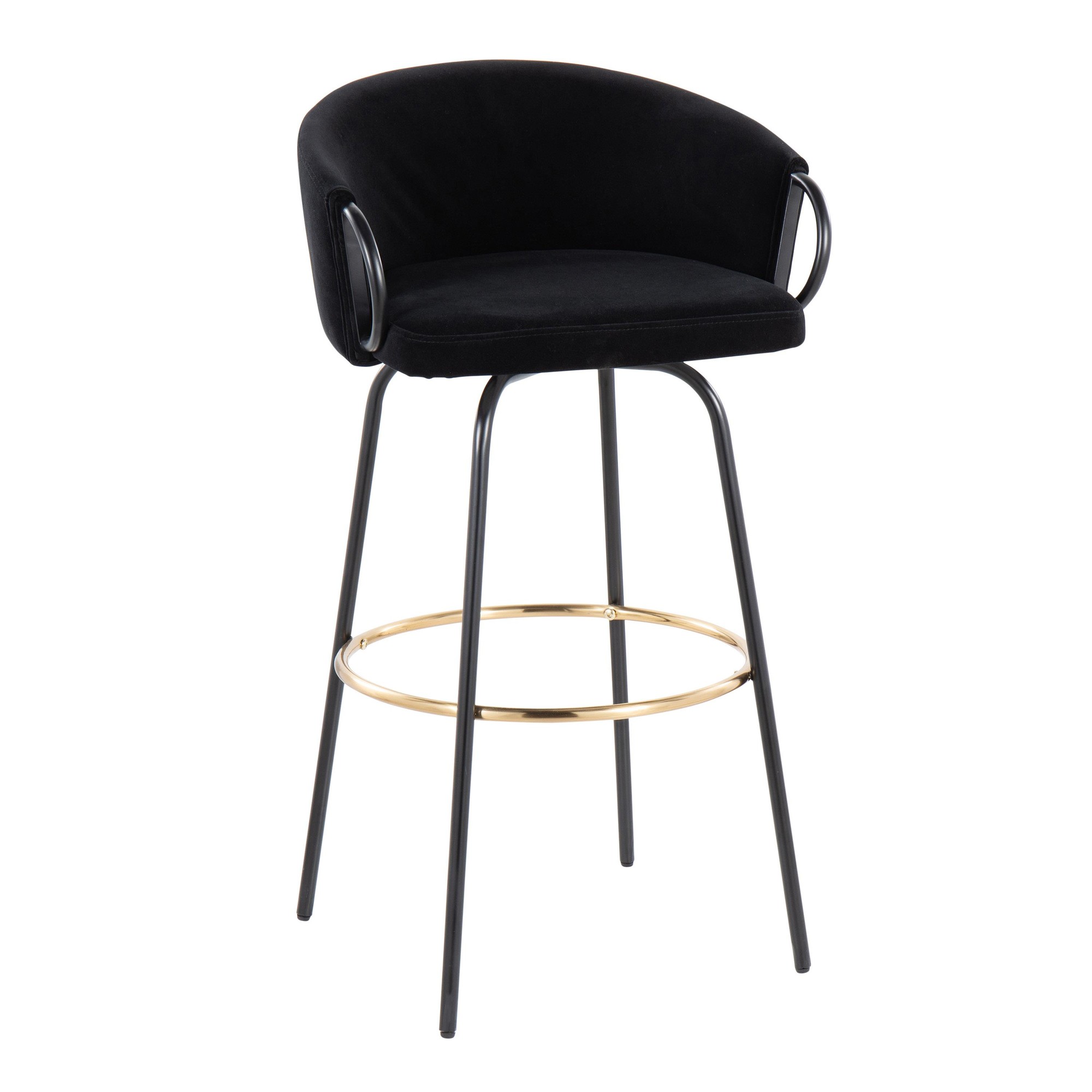 Claire Black Velvet Gold Contemporary Bar Stools (Set of 2) 4 Claire Black Velvet Gold Contemporary Bar Stools (Set of 2) - Image 4