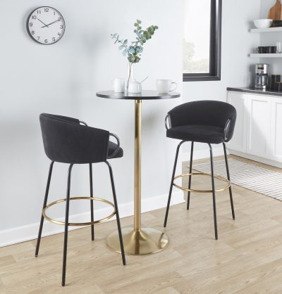Claire Black Velvet Gold Contemporary Bar Stools (Set of 2)