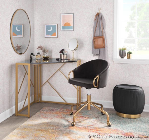 Claire Contemporary Black Velvet Gold Metal Task Chair 1