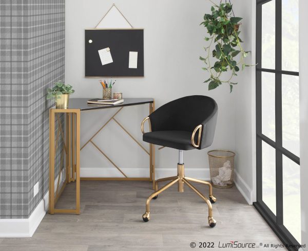 Claire Contemporary Black Velvet Gold Metal Task Chair