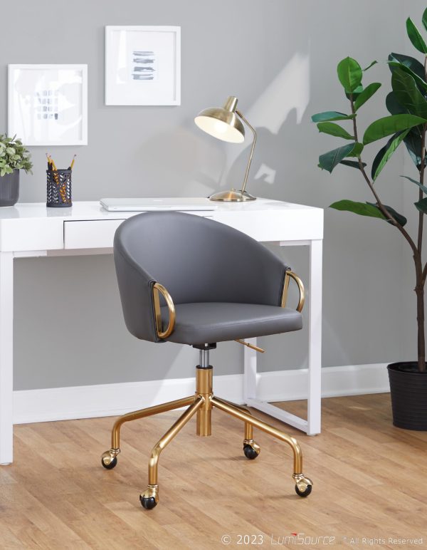 Claire Contemporary Gold and Grey Faux Leather Task Chair 1