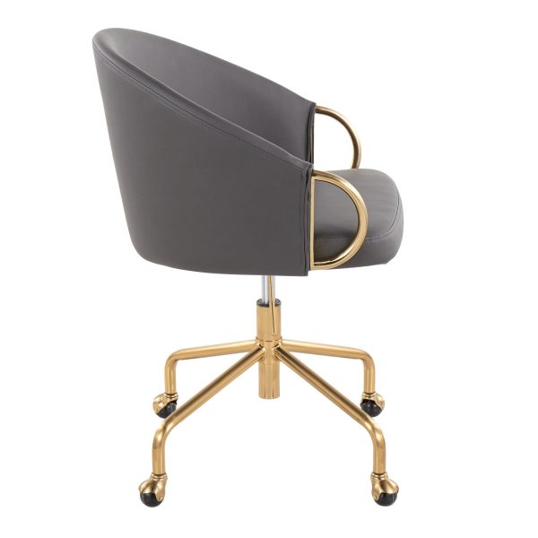 Claire Contemporary Gold and Grey Faux Leather Task Chair 3