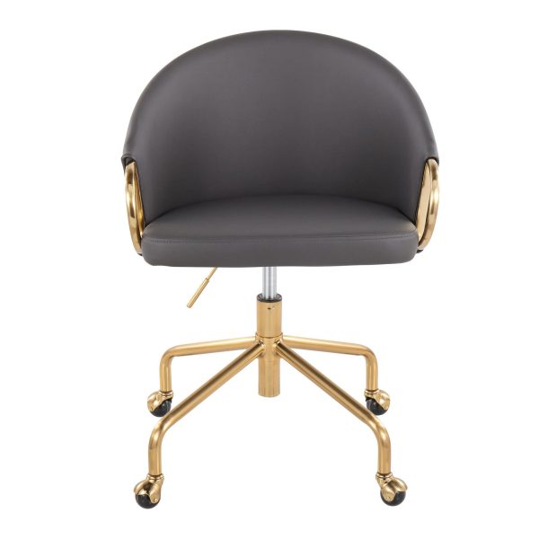 Claire Contemporary Gold and Grey Faux Leather Task Chair 6