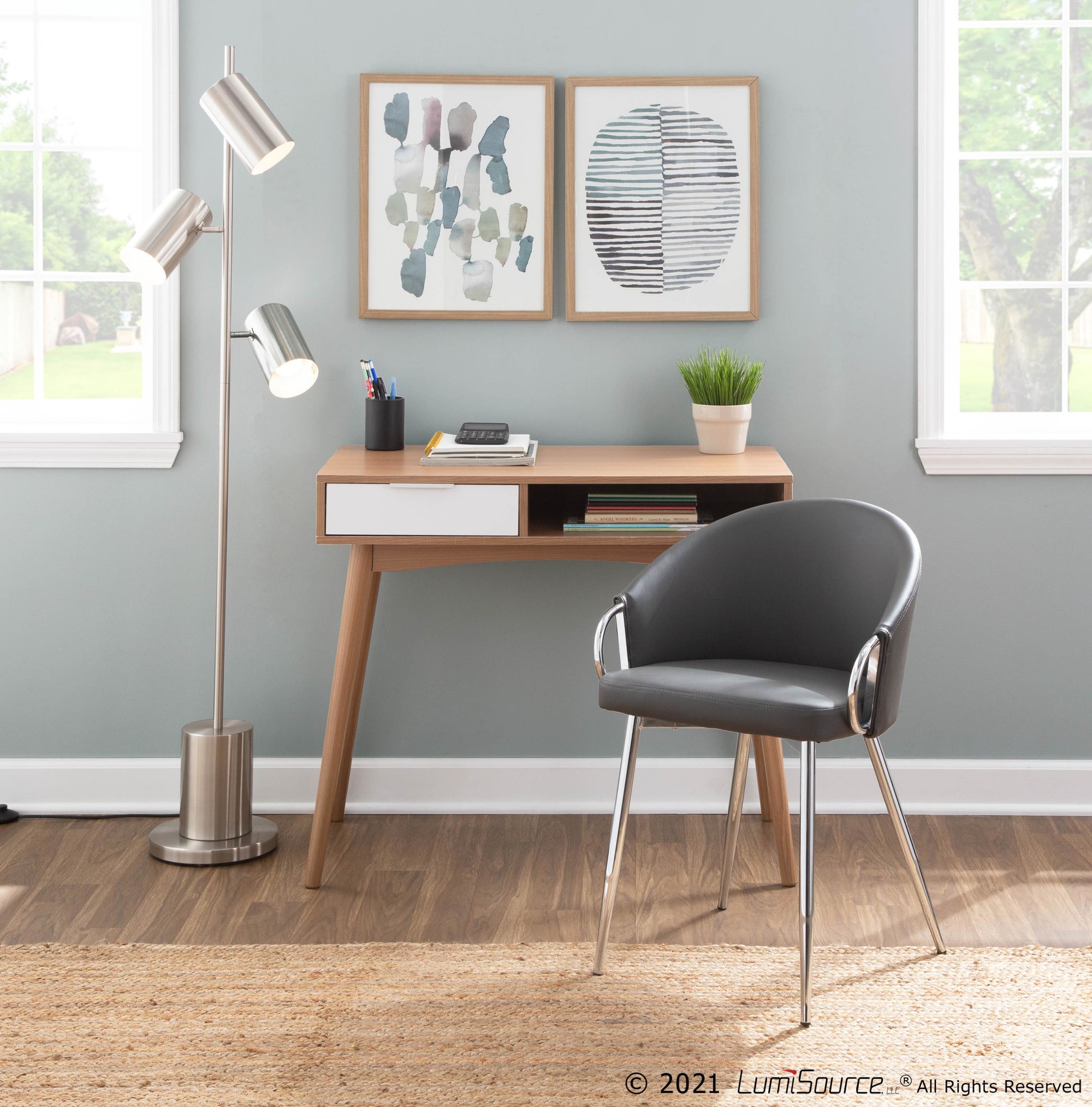 Claire Contemporary Grey Faux Leather Silver Metal Accent Chair 2 Claire Contemporary Grey Faux Leather Silver Metal Accent Chair - Image 2