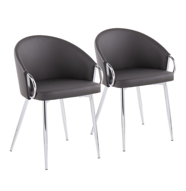 Claire Contemporary Grey Faux Leather Silver Metal Accent Chair 3