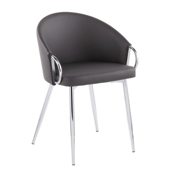 Claire Contemporary Grey Faux Leather Silver Metal Accent Chair 4