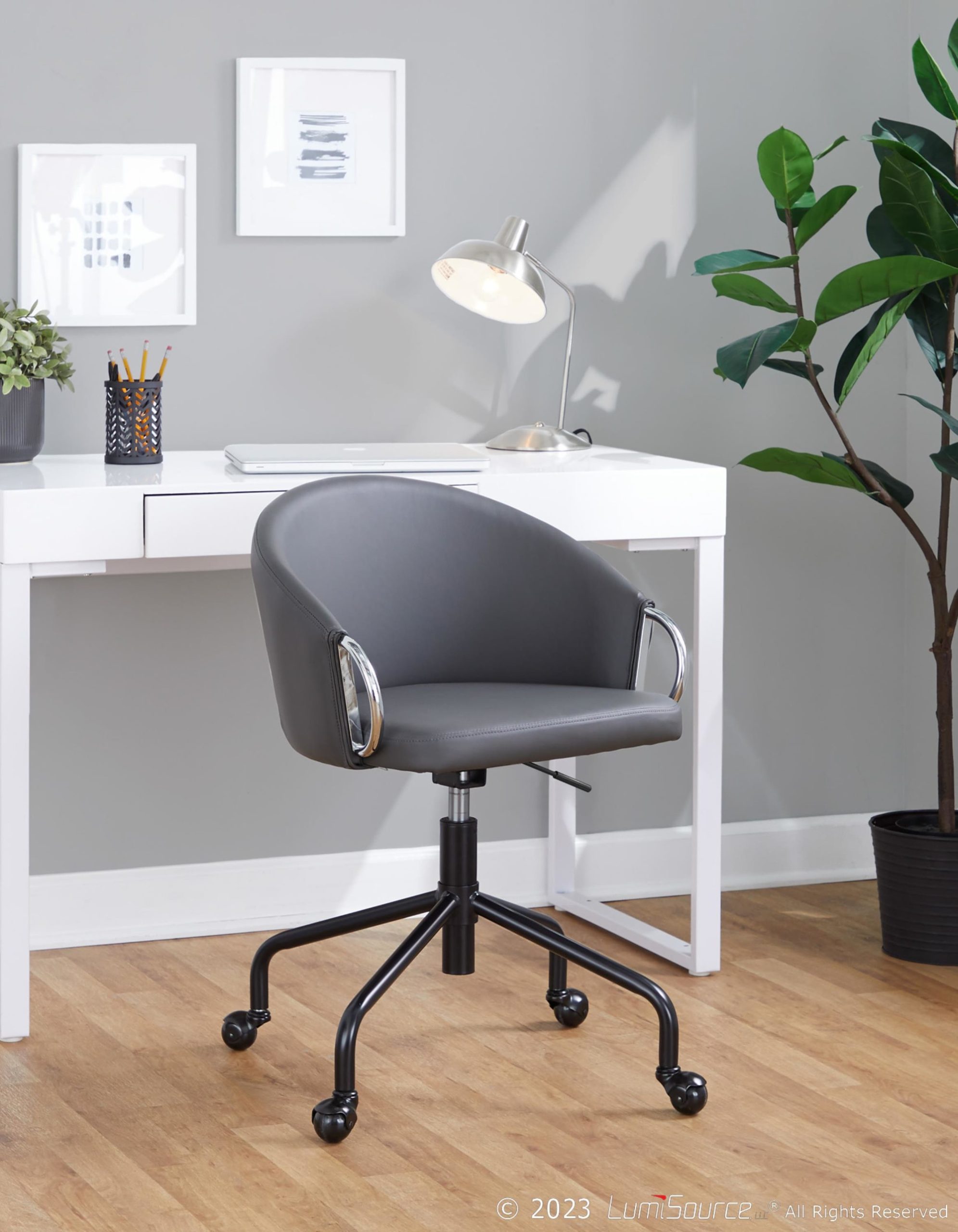Claire Contemporary Grey Faux Leather Task Chair 2 Claire Contemporary Grey Faux Leather Task Chair - Image 2