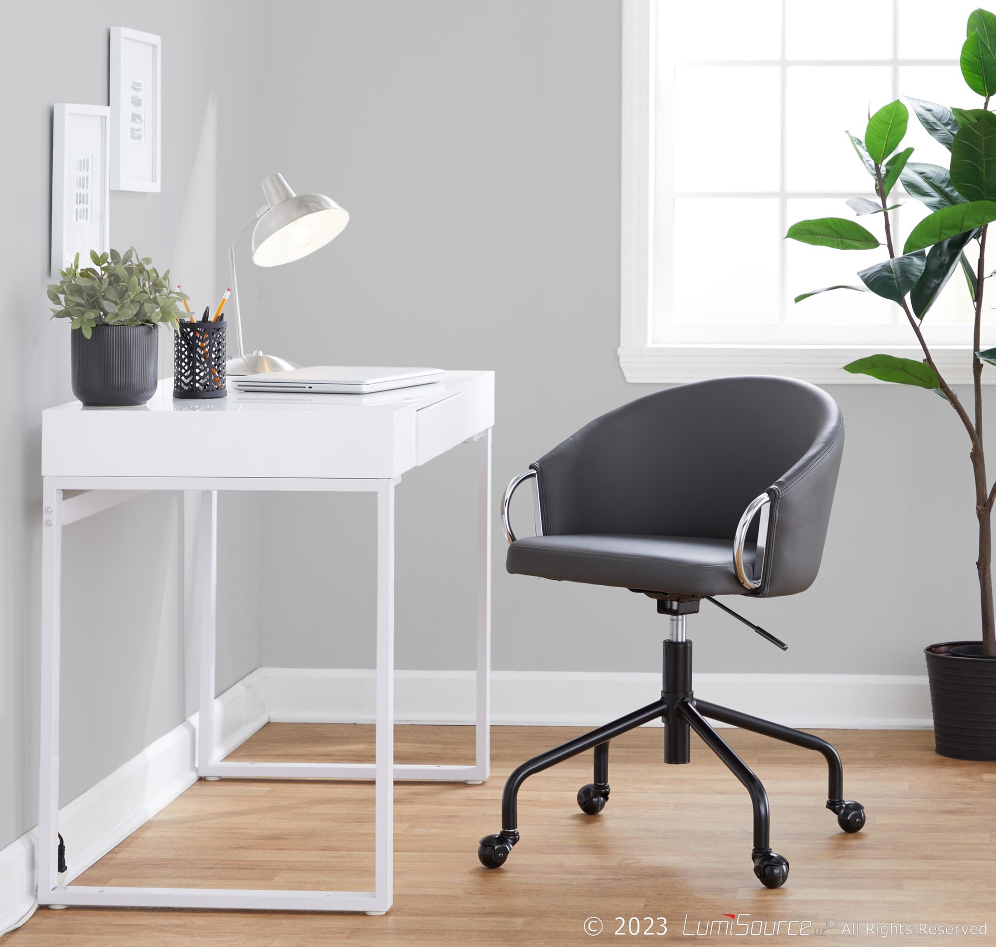 Claire Contemporary Grey Faux Leather Task Chair 1 Claire Contemporary Grey Faux Leather Task Chair