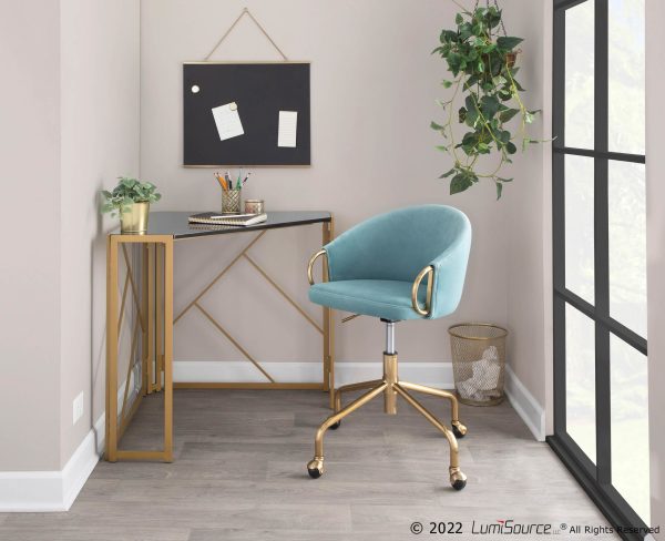 Claire Contemporary Light Blue Velvet Gold Task Chair 1