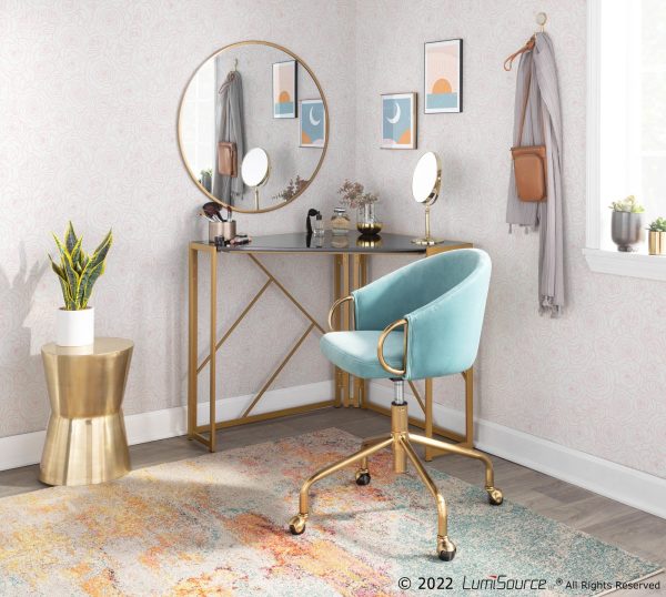 Claire Contemporary Light Blue Velvet Gold Task Chair 2