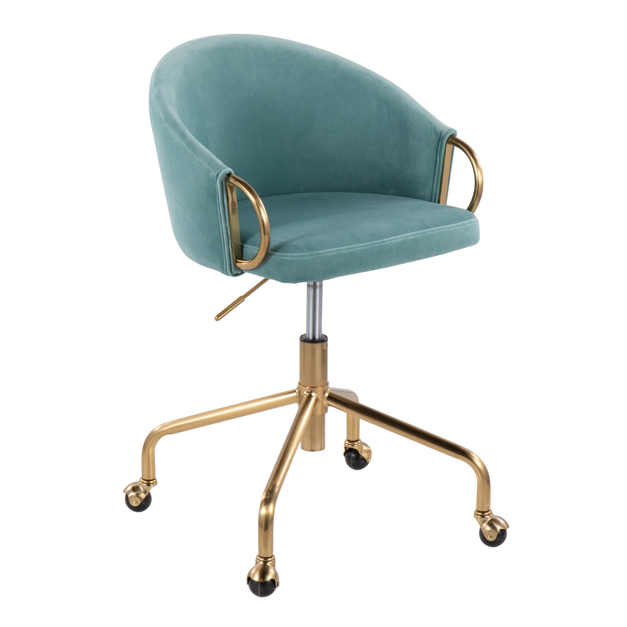 Claire Contemporary Light Blue Velvet Gold Task Chair 4 Claire Contemporary Light Blue Velvet Gold Task Chair - Image 4