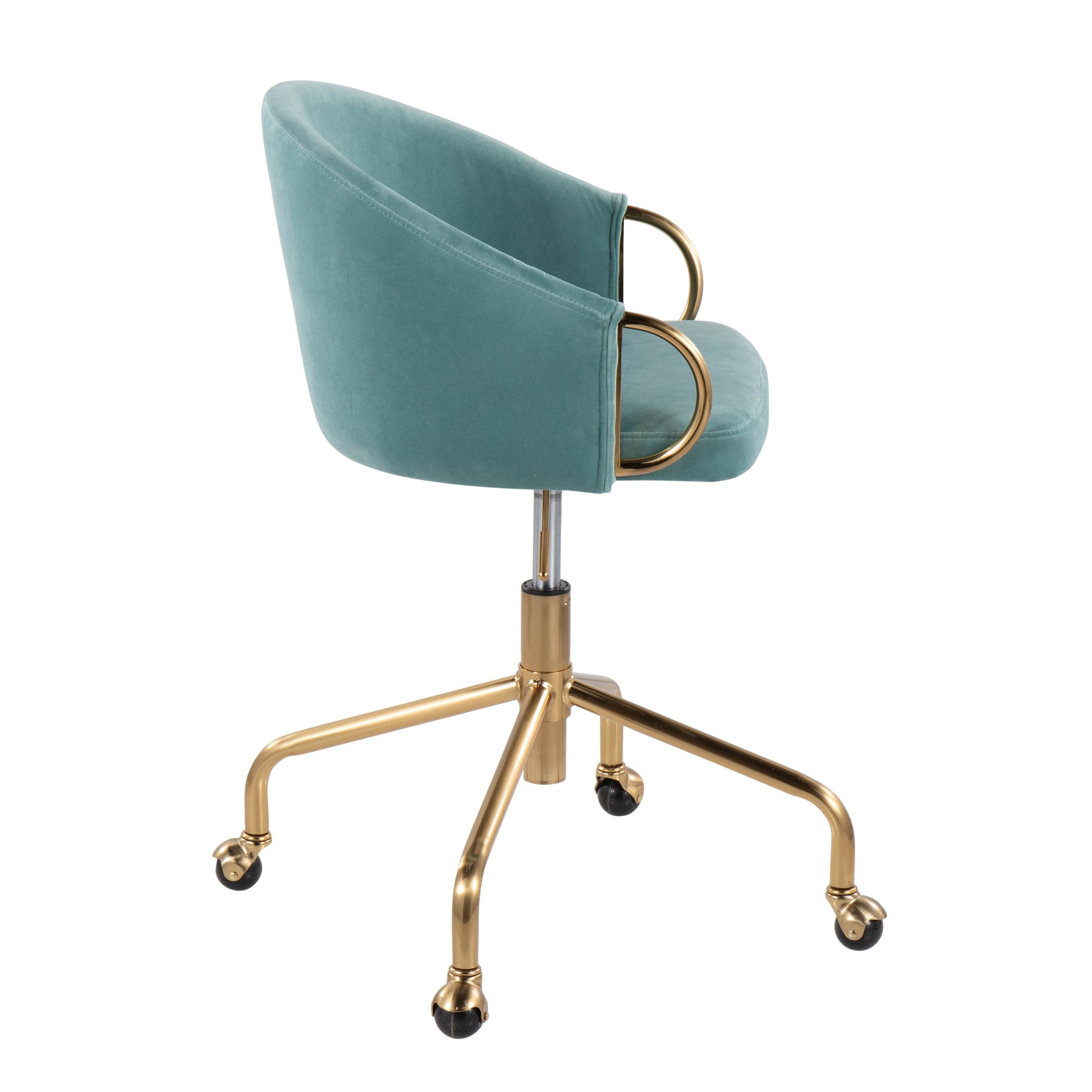 Claire Contemporary Light Blue Velvet Gold Task Chair 5 Claire Contemporary Light Blue Velvet Gold Task Chair - Image 5