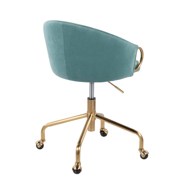 Claire Contemporary Light Blue Velvet Gold Task Chair 5