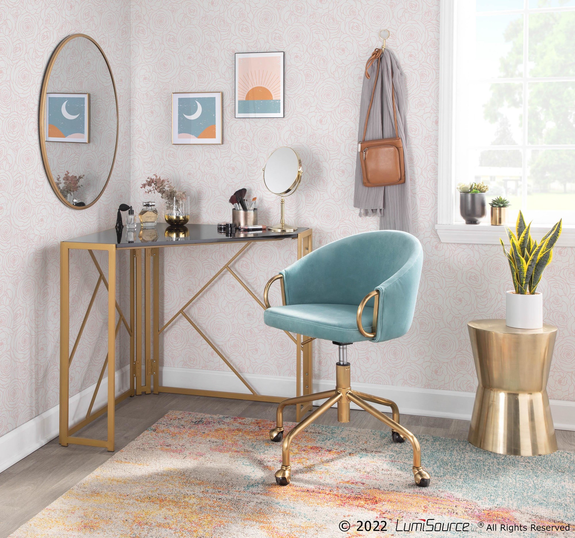 Claire Contemporary Light Blue Velvet Gold Task Chair 1 Claire Contemporary Light Blue Velvet Gold Task Chair