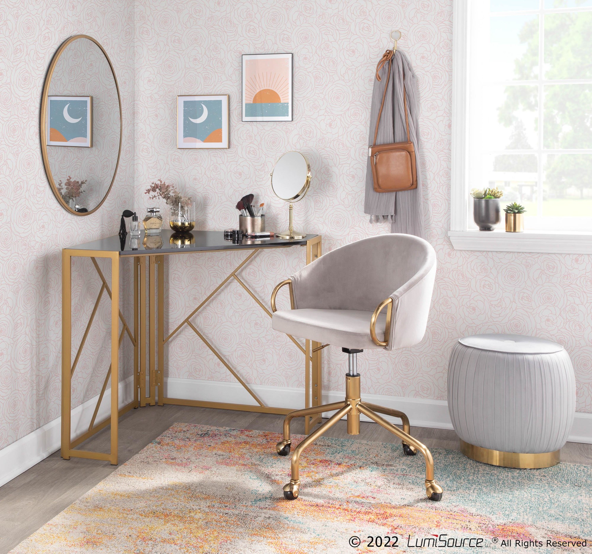 Claire Contemporary Silver Velvet Task Chair 3 Claire Contemporary Silver Velvet Task Chair - Image 3