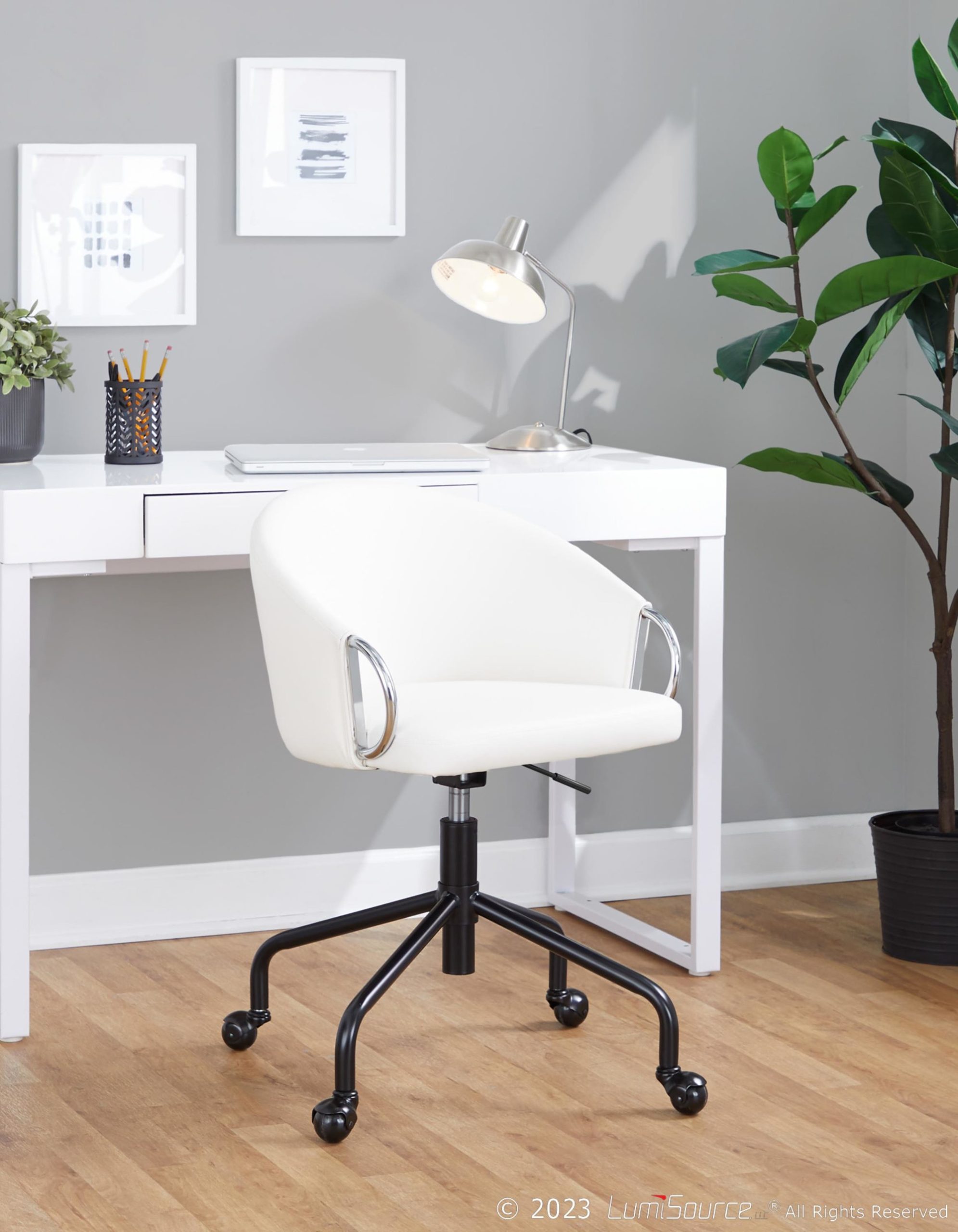 Claire Contemporary White Faux Leather Task Chair 2 Claire Contemporary White Faux Leather Task Chair - Image 2