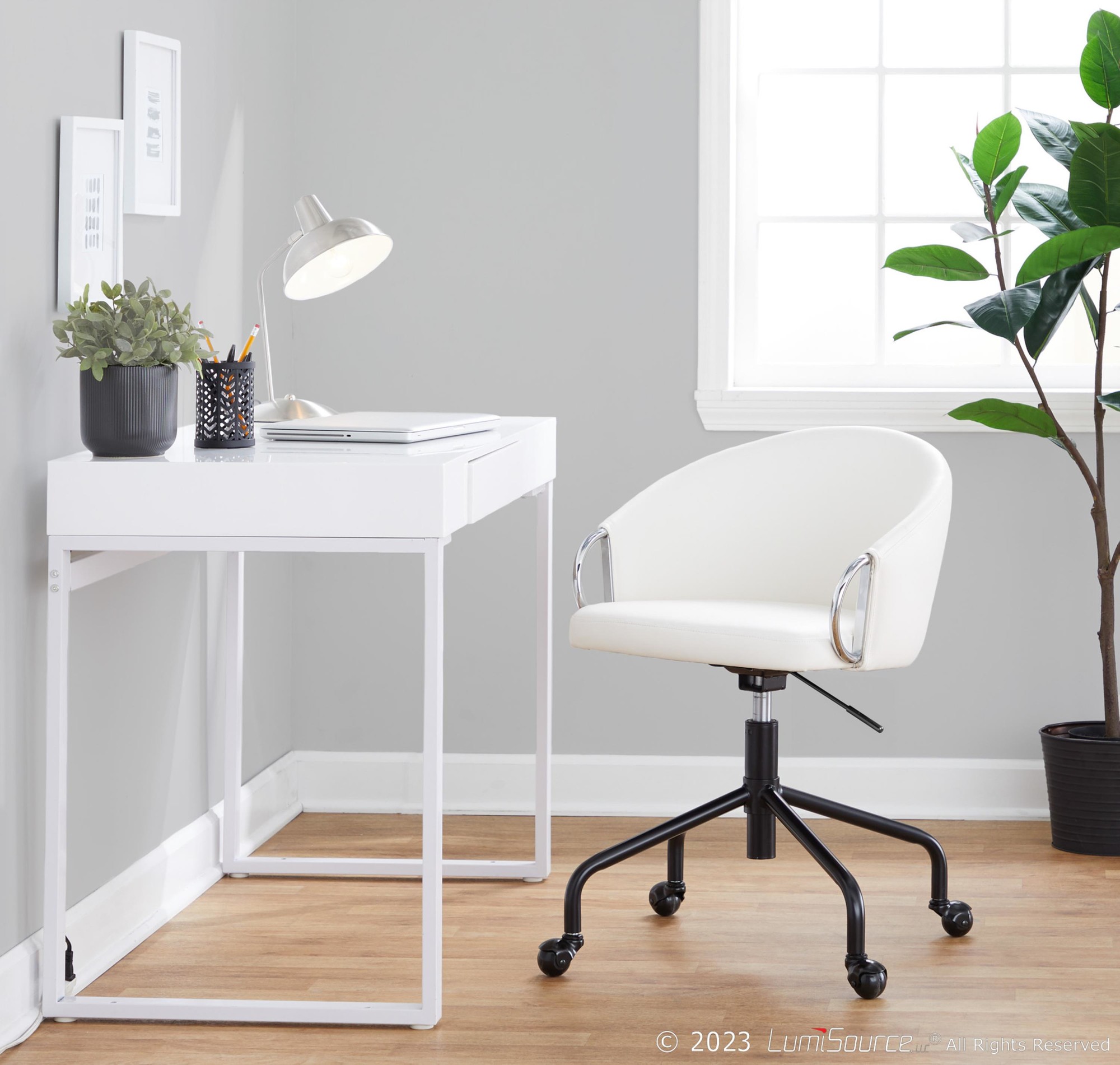 Claire Contemporary White Faux Leather Task Chair 1 Claire Contemporary White Faux Leather Task Chair
