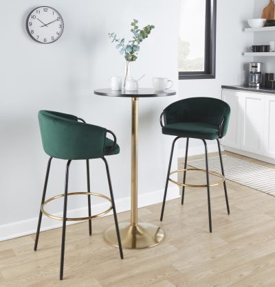 Claire Emerald Velvet Gold Accent Contemporary Bar Stools (Set of 2)
