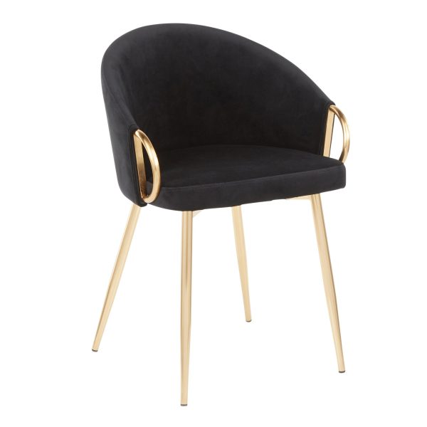 Claire Gold Black Velvet Contemporary Accent Chairs Set of 2 3