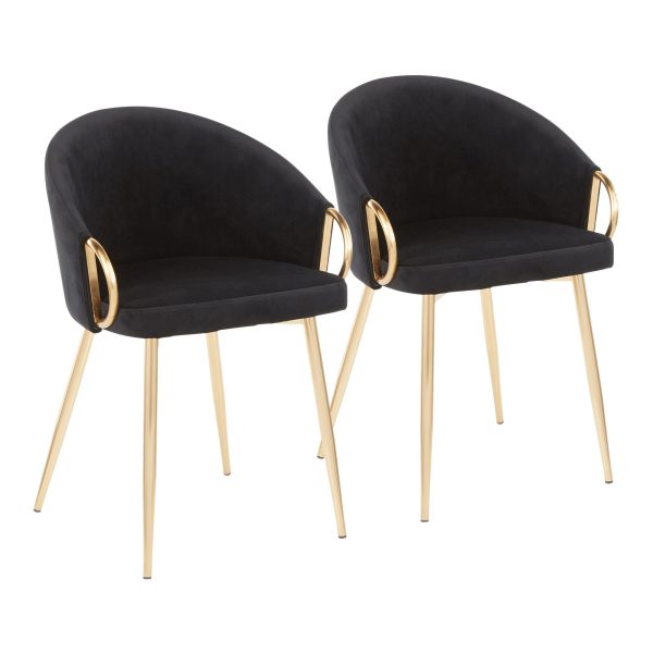 Claire Gold Black Velvet Contemporary Accent Chairs Set of 2 9