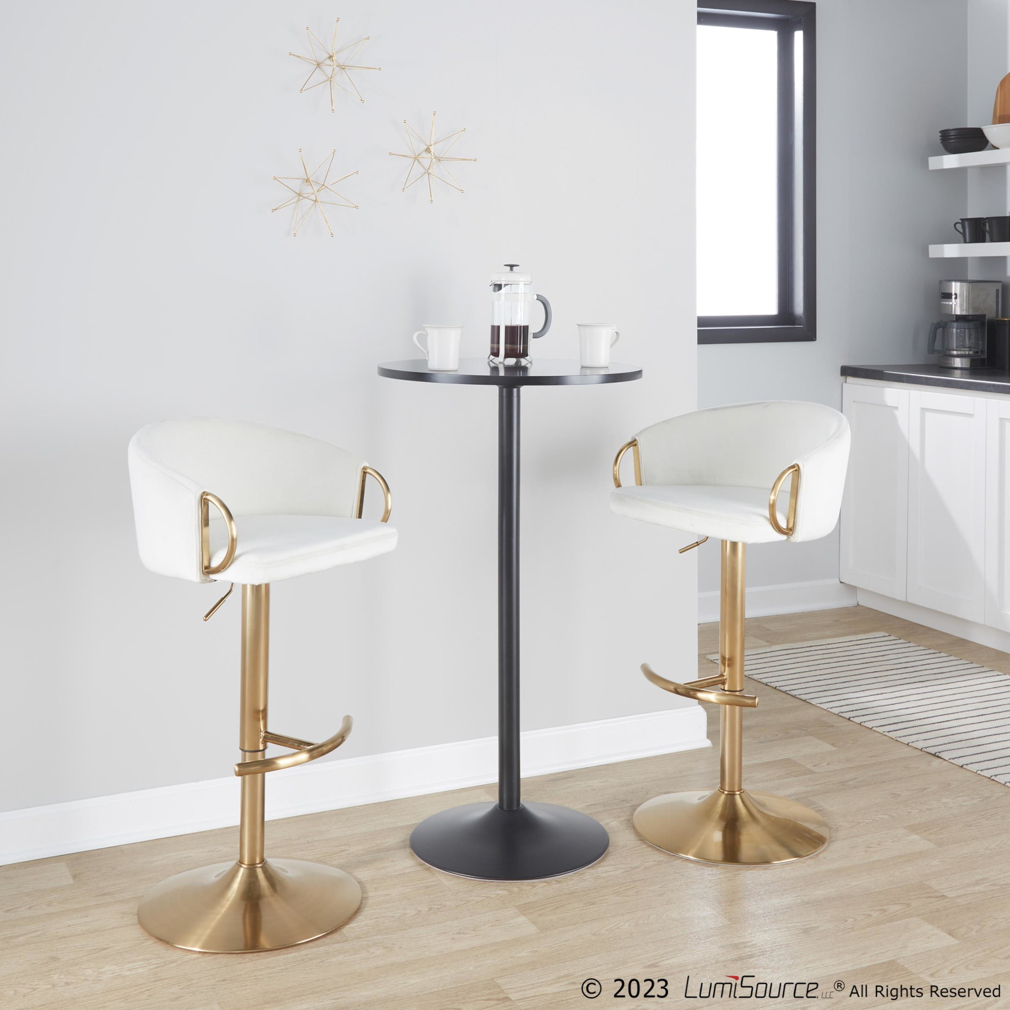 Claire Gold Cream Velvet Swivel Adjustable Barstools (Set of 2) 3 Claire Gold Cream Velvet Swivel Adjustable Barstools (Set of 2) - Image 3