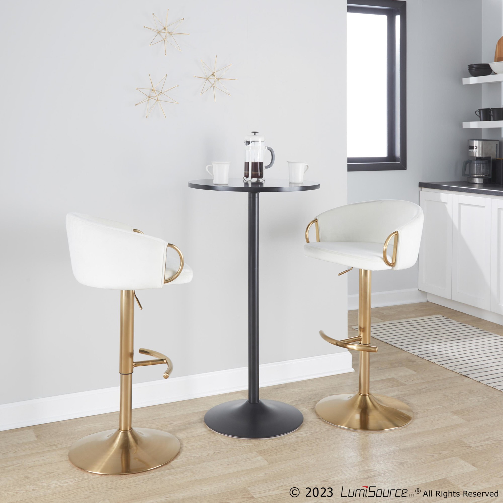 Claire Gold Cream Velvet Swivel Adjustable Barstools (Set of 2) 4 Claire Gold Cream Velvet Swivel Adjustable Barstools (Set of 2) - Image 4