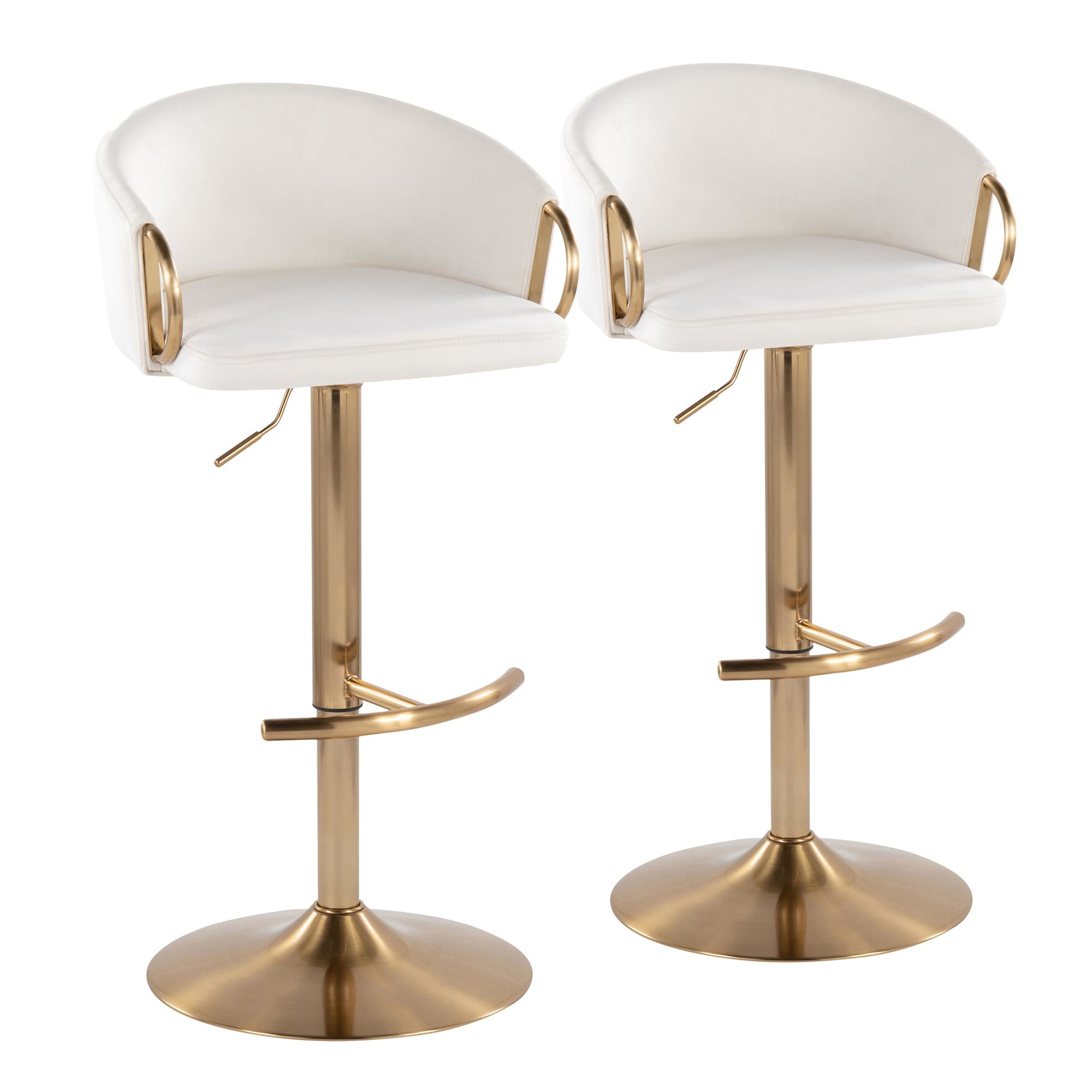 Claire Gold Cream Velvet Swivel Adjustable Barstools (Set of 2) 5 Claire Gold Cream Velvet Swivel Adjustable Barstools (Set of 2) - Image 5