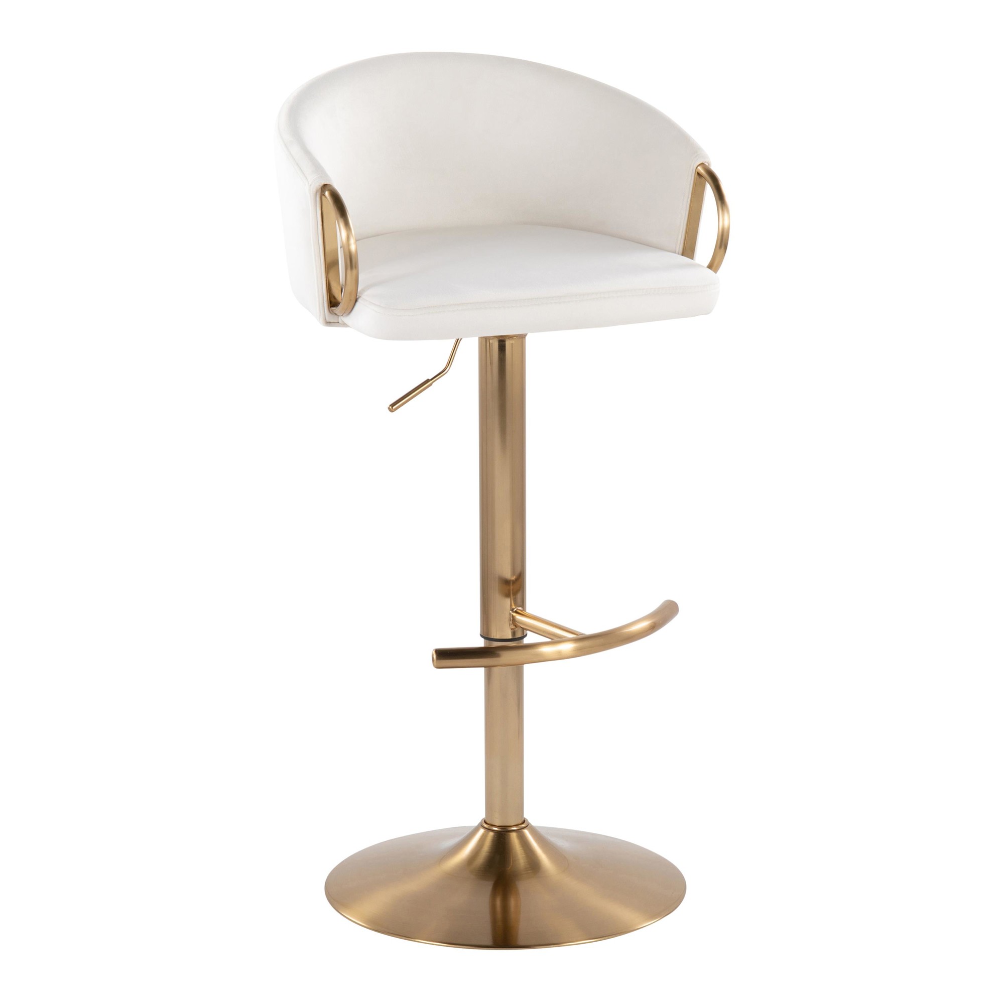 Claire Gold Cream Velvet Swivel Adjustable Barstools (Set of 2) 6 Claire Gold Cream Velvet Swivel Adjustable Barstools (Set of 2) - Image 6