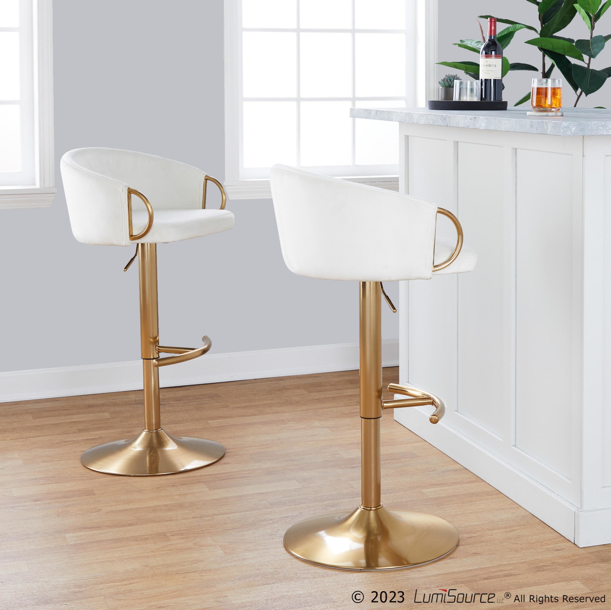 Claire Gold Cream Velvet Swivel Adjustable Barstools (Set of 2) 1 Claire Gold Cream Velvet Swivel Adjustable Barstools (Set of 2)