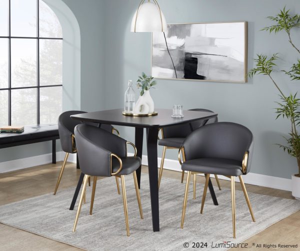 Claire Gold Glam Grey Faux Leather Dining Chairs Set of 2 2