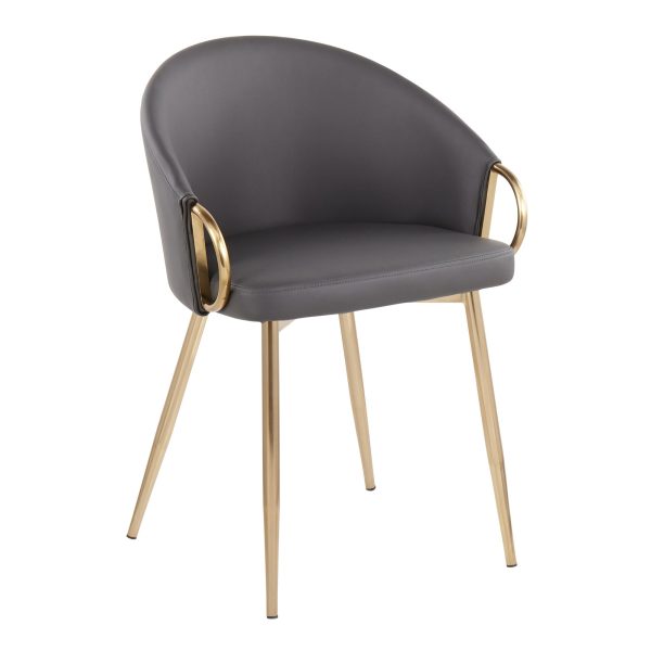 Claire Gold Glam Grey Faux Leather Dining Chairs Set of 2 4