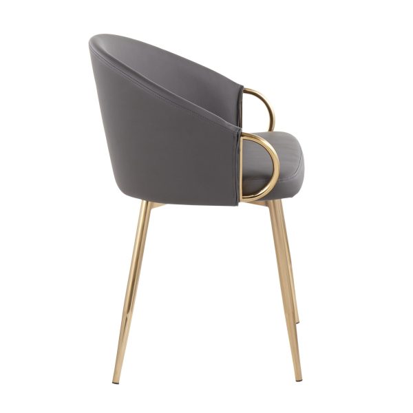 Claire Gold Glam Grey Faux Leather Dining Chairs Set of 2 5