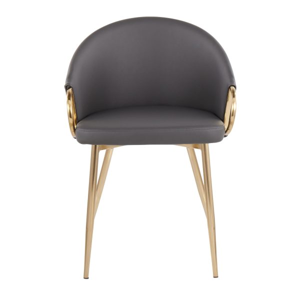 Claire Gold Glam Grey Faux Leather Dining Chairs Set of 2 8