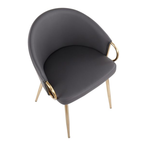 Claire Gold Glam Grey Faux Leather Dining Chairs Set of 2 9