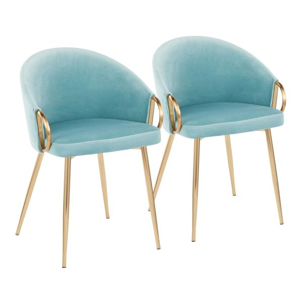 Claire Gold Light Blue Velvet Contemporary Accent Chairs Set of 2 1