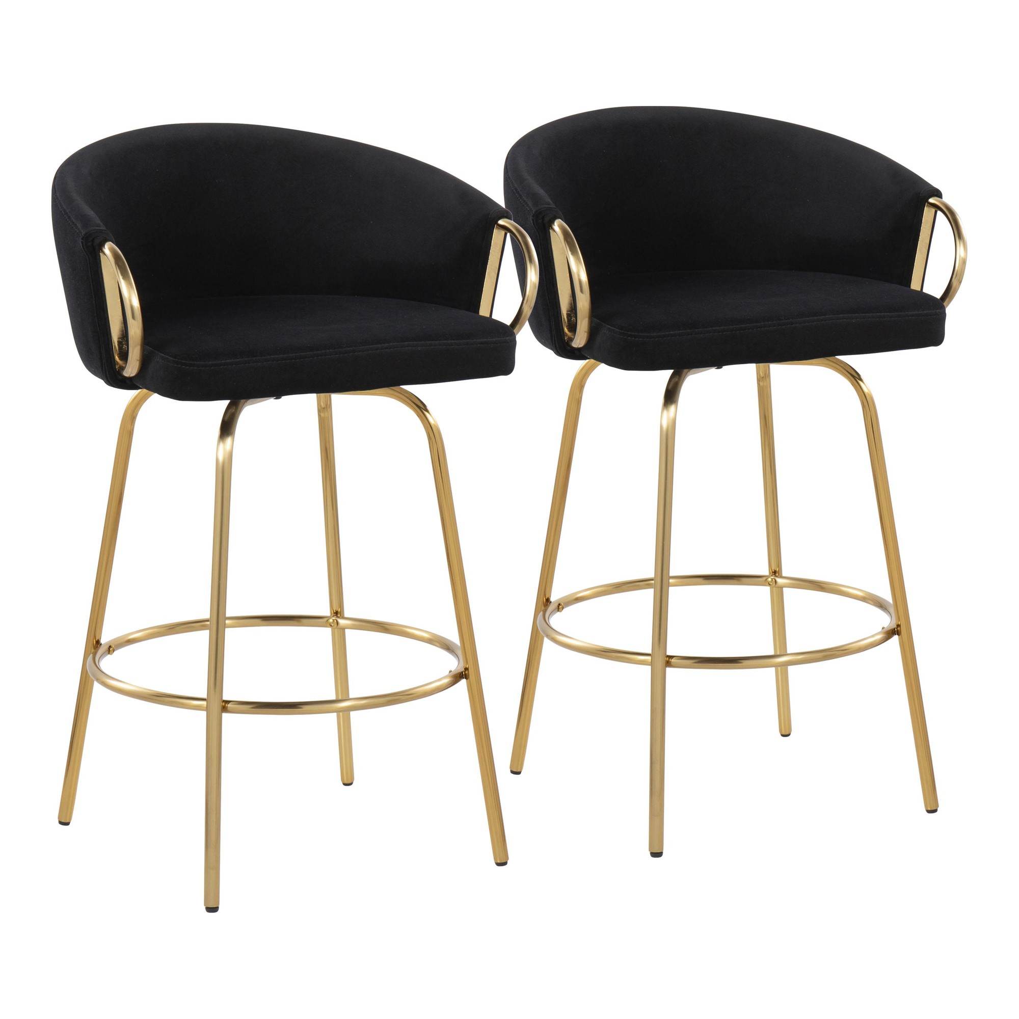 Claire Gold Steel Black Velvet Counter Stool 26-Inch (Set of 2) 4 Claire Gold Steel Black Velvet Counter Stool 26-Inch (Set of 2) - Image 4
