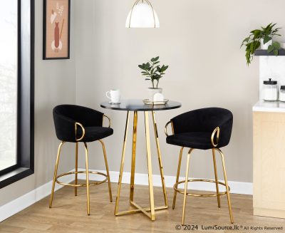 Claire Gold Steel Black Velvet Counter Stool 26-Inch (Set of 2)