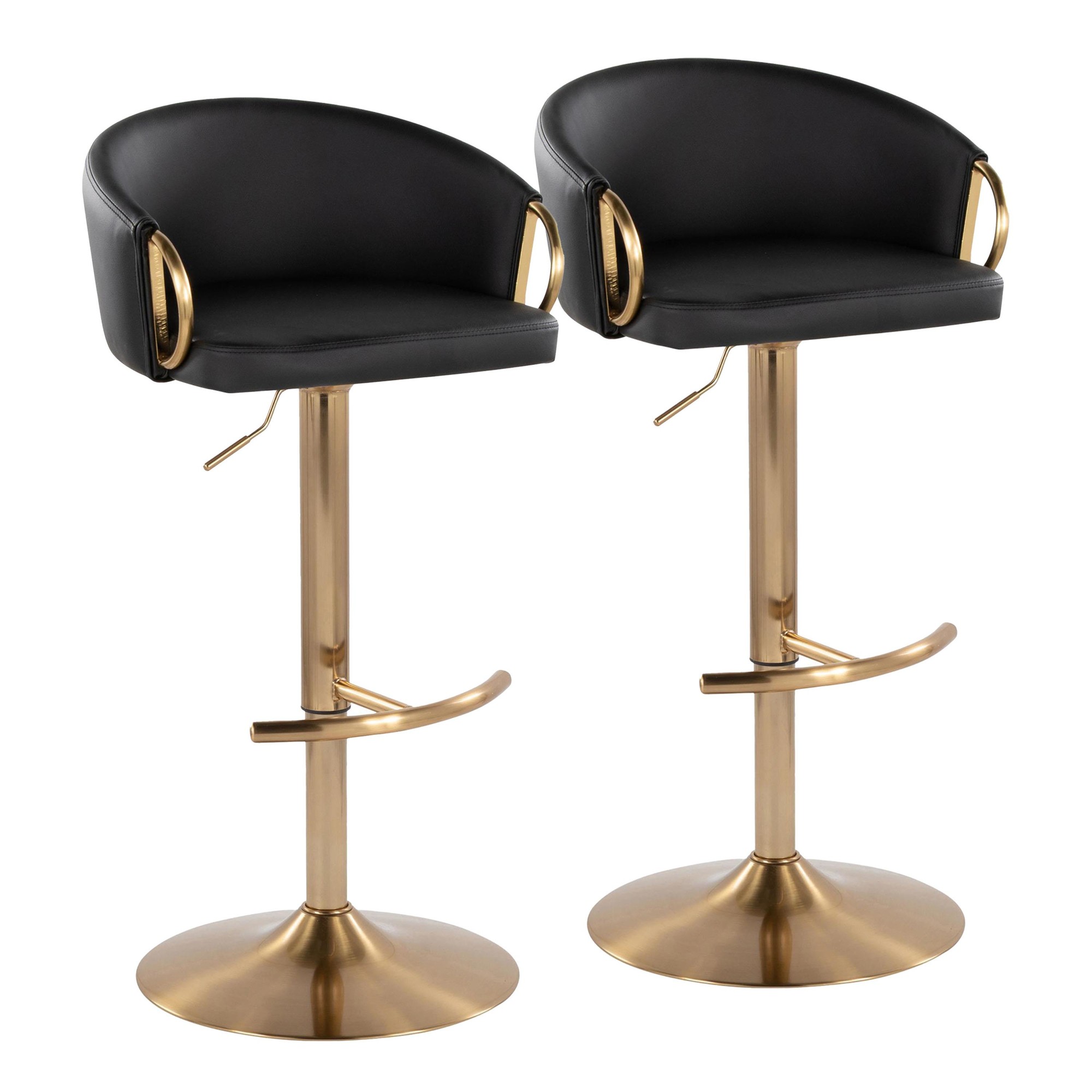 Claire Gold and Black Faux Leather Adjustable Barstools (Set of 2) 3 Claire Gold and Black Faux Leather Adjustable Barstools (Set of 2) - Image 3