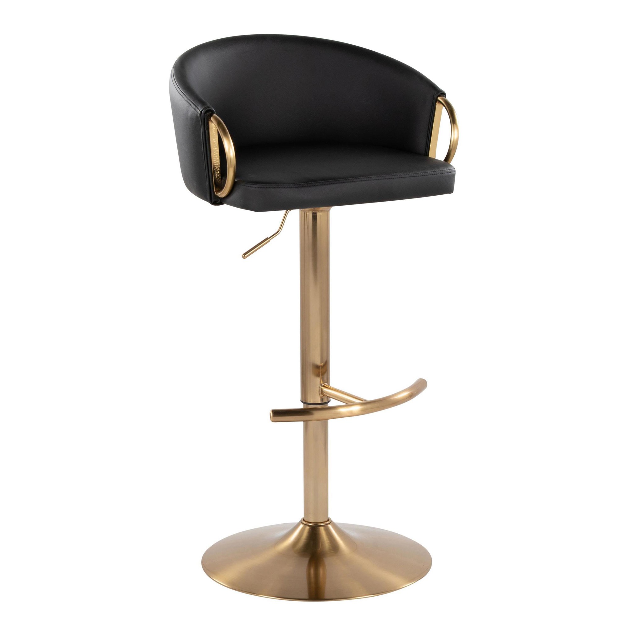 Claire Gold and Black Faux Leather Adjustable Barstools (Set of 2) 4 Claire Gold and Black Faux Leather Adjustable Barstools (Set of 2) - Image 4