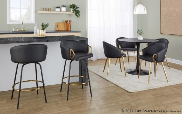 Claire Gold and Black Faux Leather Contemporary Dining Chairs Set of 2 4