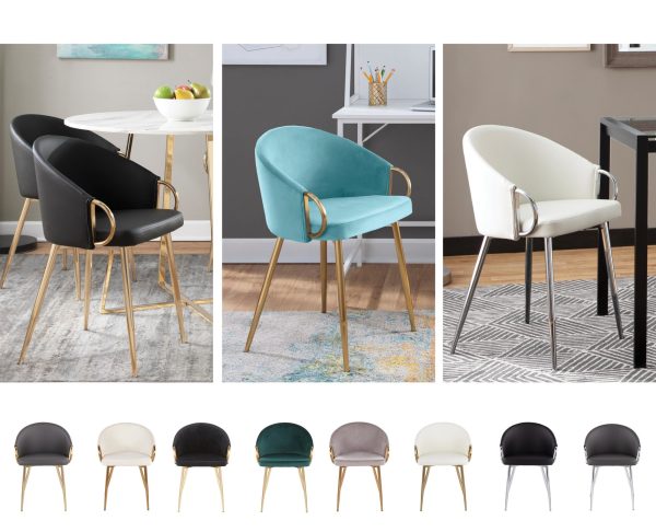 Claire Gold and Black Faux Leather Contemporary Dining Chairs Set of 2 5