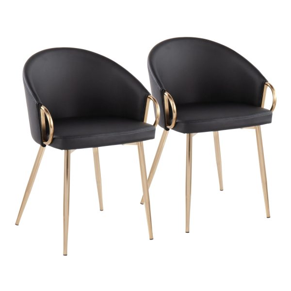 Claire Gold and Black Faux Leather Contemporary Dining Chairs Set of 2 8